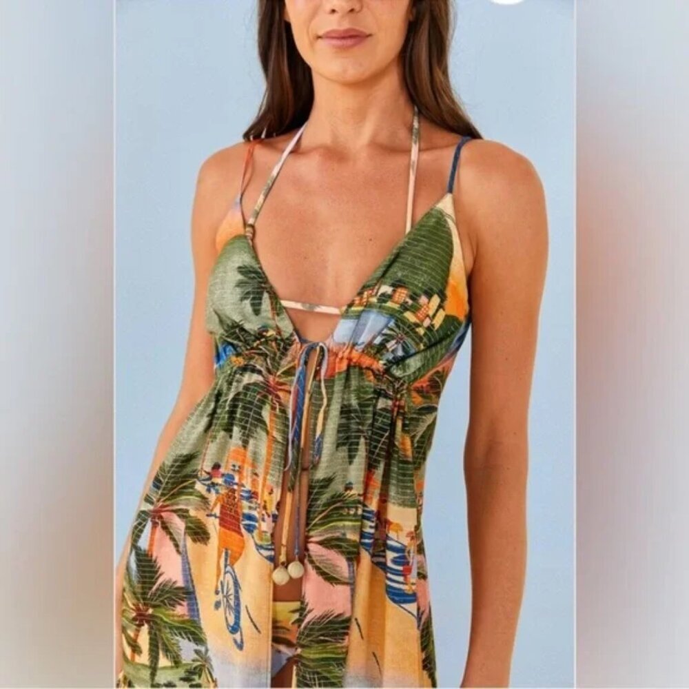 New Farm Rio Carioca Metallic Stripe Swim Beach Cover-Up Maxi Dress Medium NWT - Picture 7 of 12